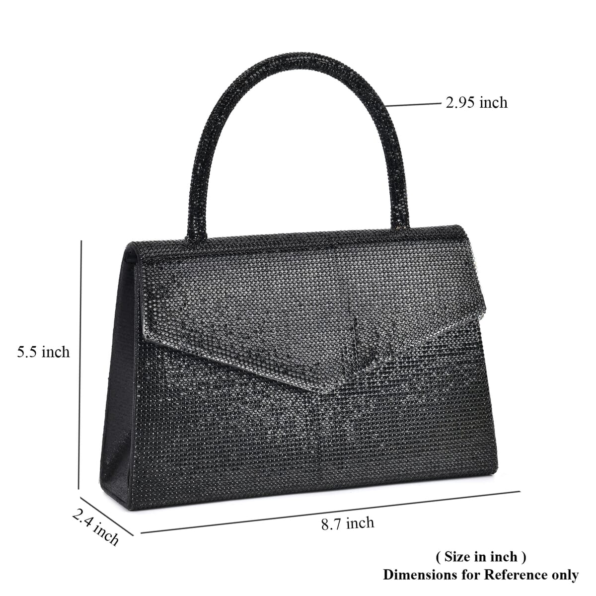Sparkling Black Crystal Faux Leather Clutch Bag with Handle Drop and Long Chain Strap 47 image number 5