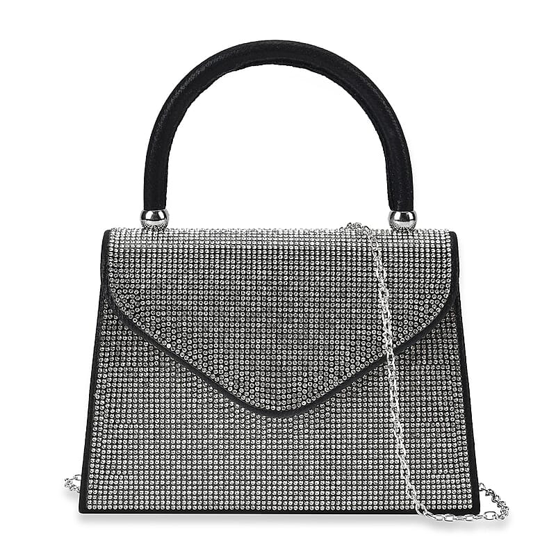 Sparkling Black Clutch Bag with Handle Drop & 46.45 Chain Strap