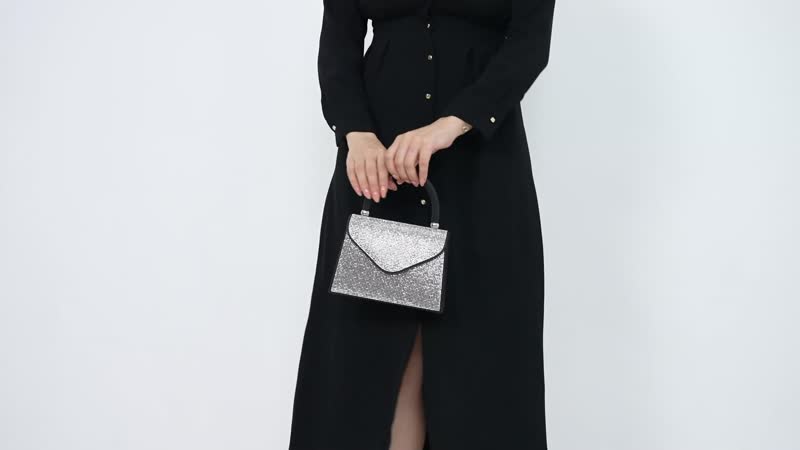 Sparkling Black Clutch Bag (7.9"x2.4"x5.5") with Handle Drop & 46.45" Chain Strap