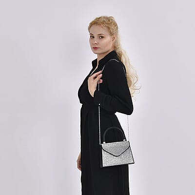Sparkling Black Clutch Bag with Handle Drop & 46.45 Chain Strap