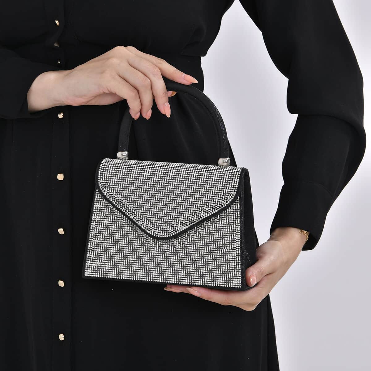 Sparkling Black Clutch Bag with Handle Drop & 46.45 Chain Strap image number 2