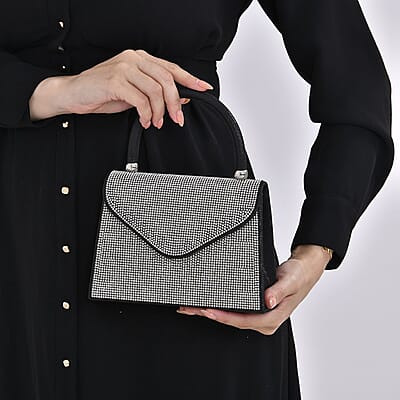 Sparkling Black Clutch Bag with Handle Drop & 46.45 Chain Strap