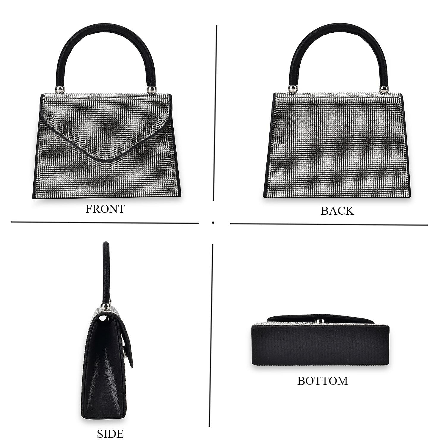 Sparkling Black Clutch Bag with Handle Drop & 46.45 Chain Strap