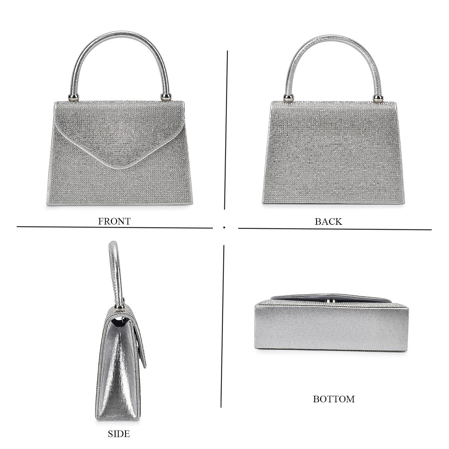 Sparkling Silver Clutch Bag with Handle Drop & 46.45 Chain Strap