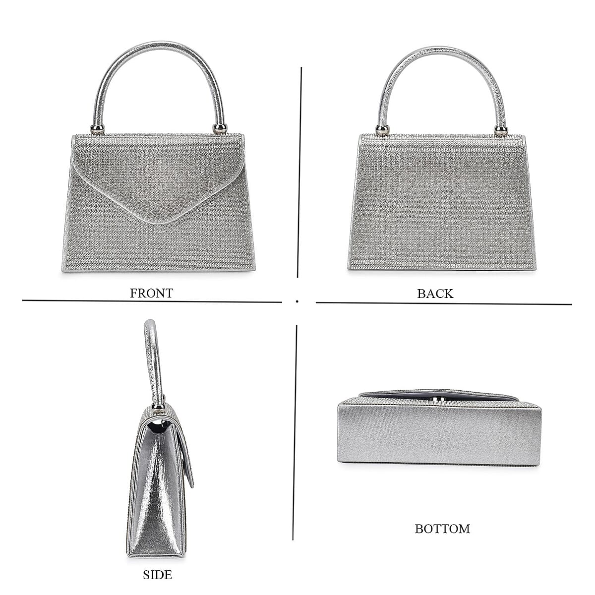 Sparkling Silver Clutch Bag with Handle Drop & 46.45 Chain Strap image number 3