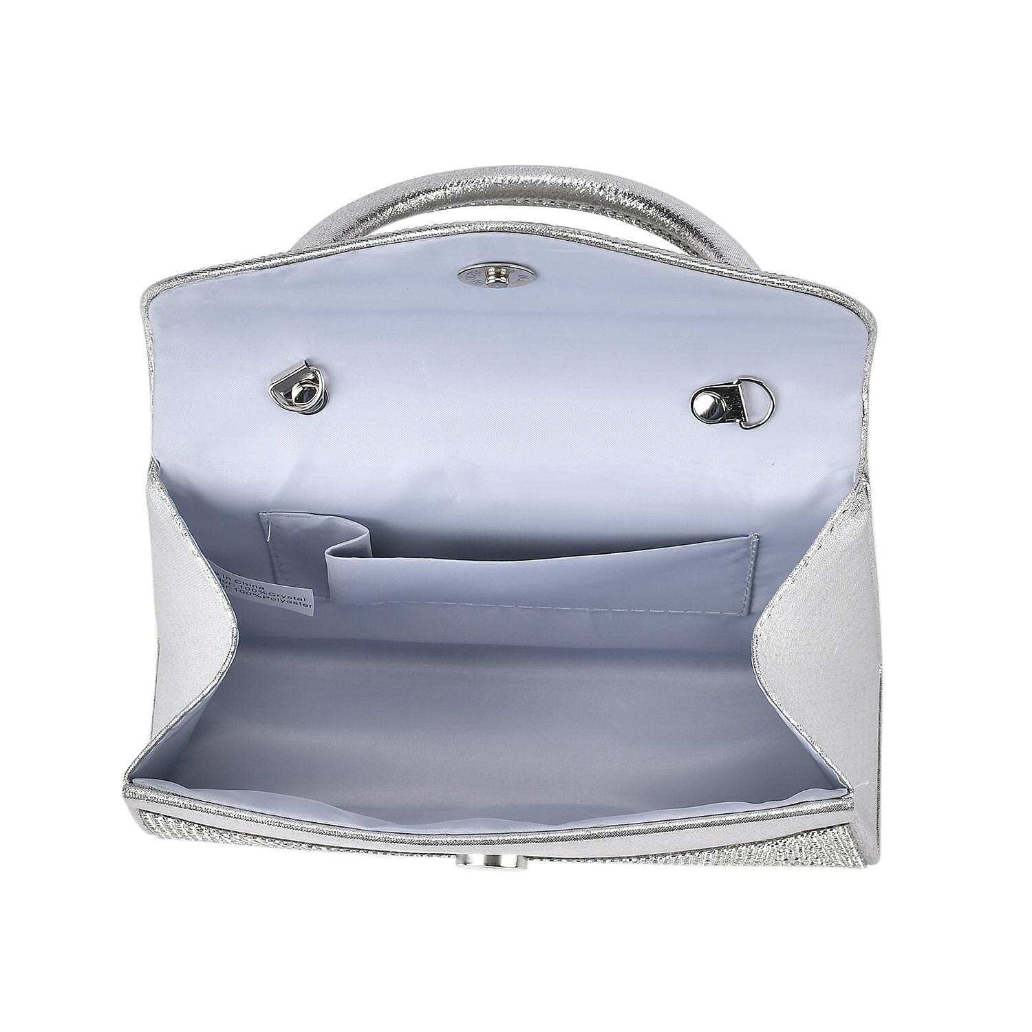 Sparkling Silver Clutch Bag with Handle Drop & 46.45 Chain Strap