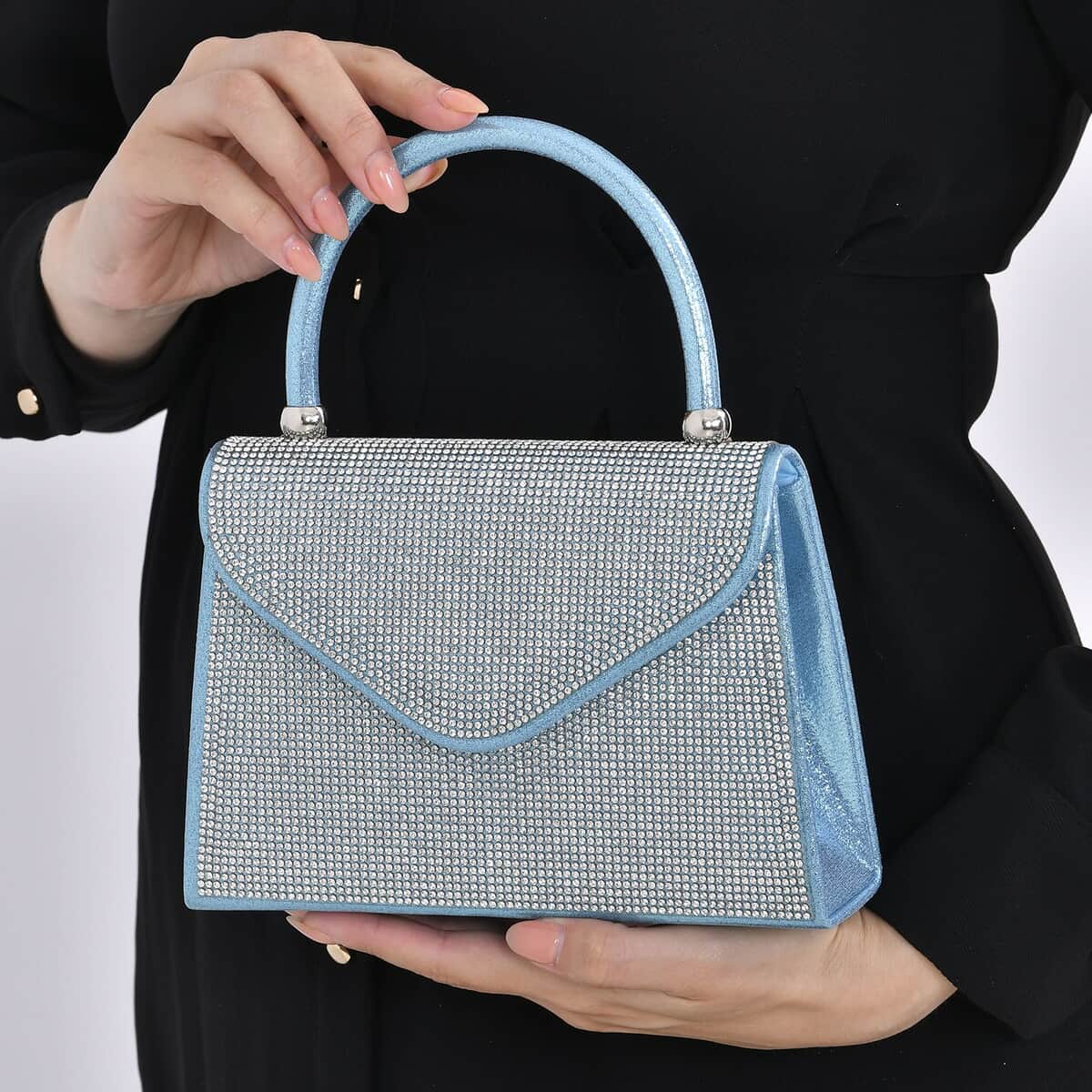 Sparkling Teal Clutch Bag with Handle Drop & 46.45 Chain Strap image number 2