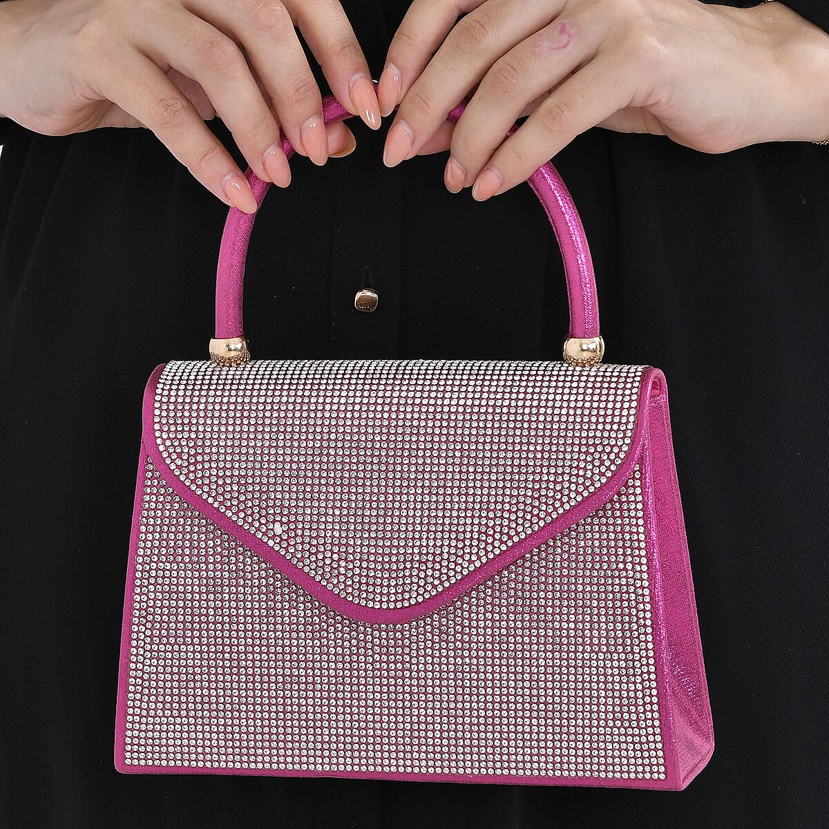 Sparkling Rose Red Clutch Bag with Handle Drop & 46.45 Chain Strap image number 2