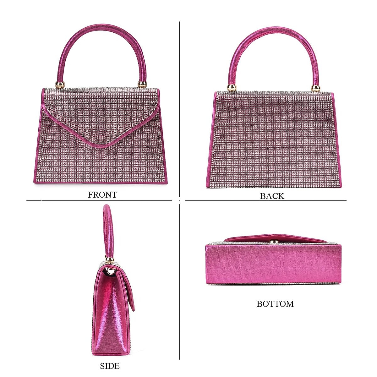 Sparkling Rose Red Clutch Bag with Handle Drop & 46.45 Chain Strap image number 3