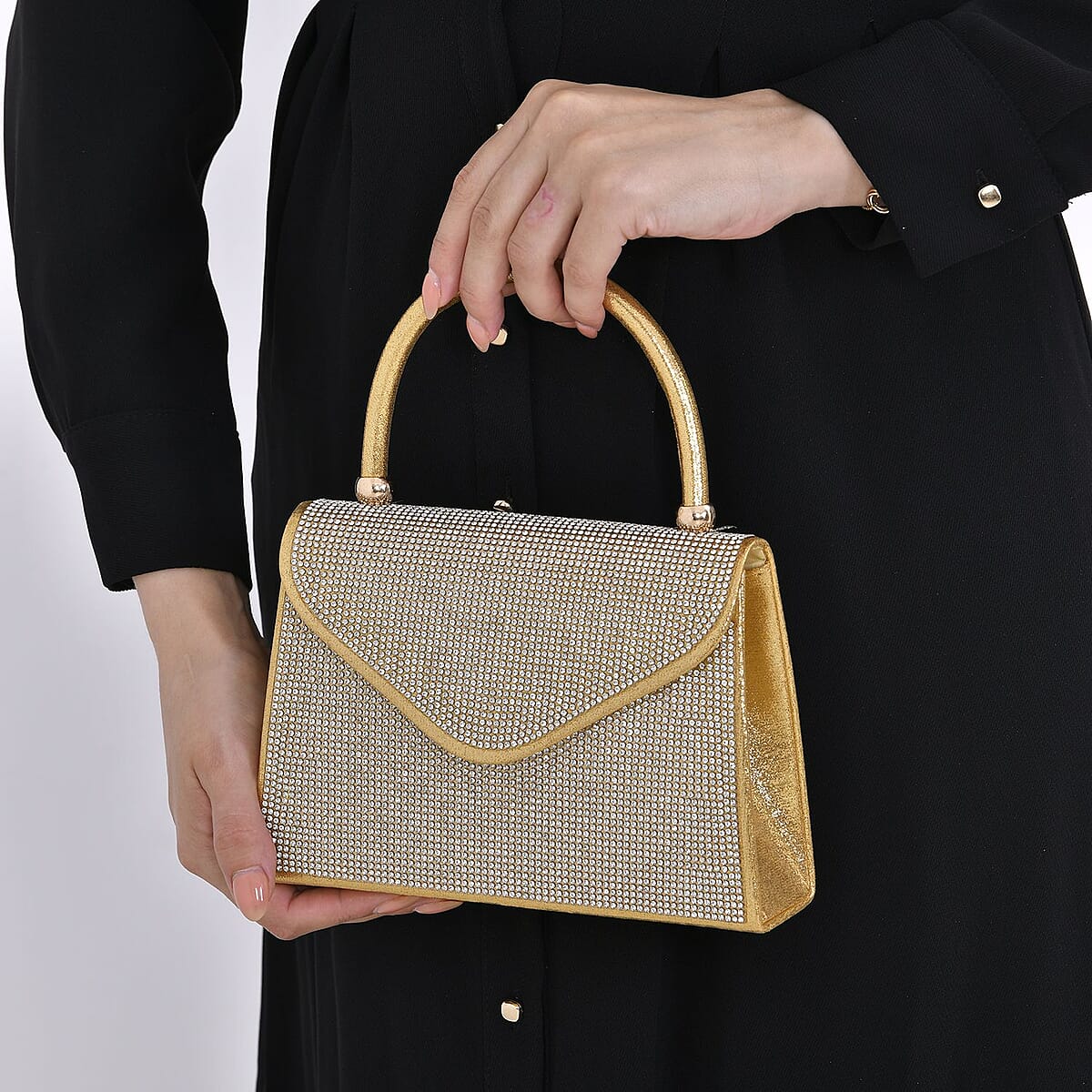 Sparkling Gold Clutch Bag with Handle Drop & 46.45 Chain Strap image number 2