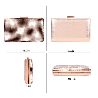 Set of 3, Rose Crystal Clutch Bag in 47In Shoulder Chain, 1 pc Crystal Bracelet 8 Inch, with 1 Pair Crystal Earrings