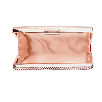 Set of 3, Rose Crystal Clutch Bag in 47In Shoulder Chain, 1 pc Crystal Bracelet 8 Inch, with 1 Pair Crystal Earrings