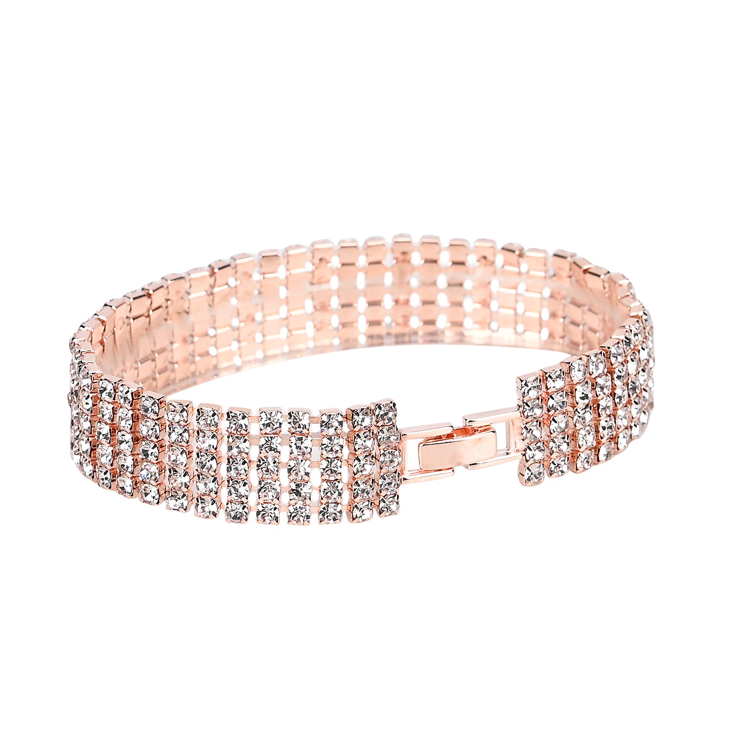 Set of 3, Rose Crystal Clutch Bag in 47In Shoulder Chain, 1 pc Crystal Bracelet 8 Inch, with 1 Pair Crystal Earrings
