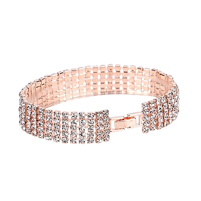 Set of 3, Rose Crystal Clutch Bag in 47In Shoulder Chain, 1 pc Crystal Bracelet 8 Inch, with 1 Pair Crystal Earrings