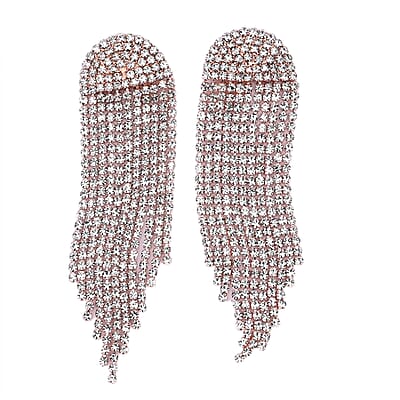 Set of 3, Rose Crystal Clutch Bag in 47In Shoulder Chain, 1 pc Crystal Bracelet 8 Inch, with 1 Pair Crystal Earrings