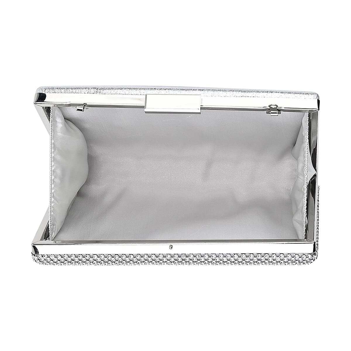 Set of 3 Silver Crystal Clutch Bag in 47In Shoulder Chain, 1 pc Crystal Bracelet 8 Inch, with 1 Pair Crystal Earrings image number 5