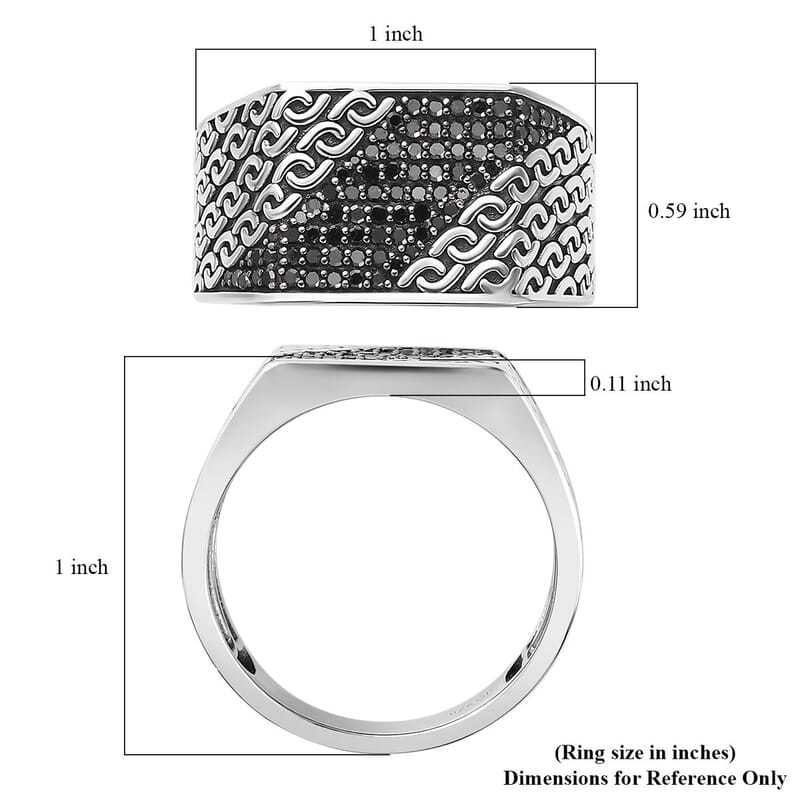 GP Royal Art Deco Collection Black Diamond Men's Ring in Platinum Over Sterling Silver (Size 10.0) 0.50 ctw