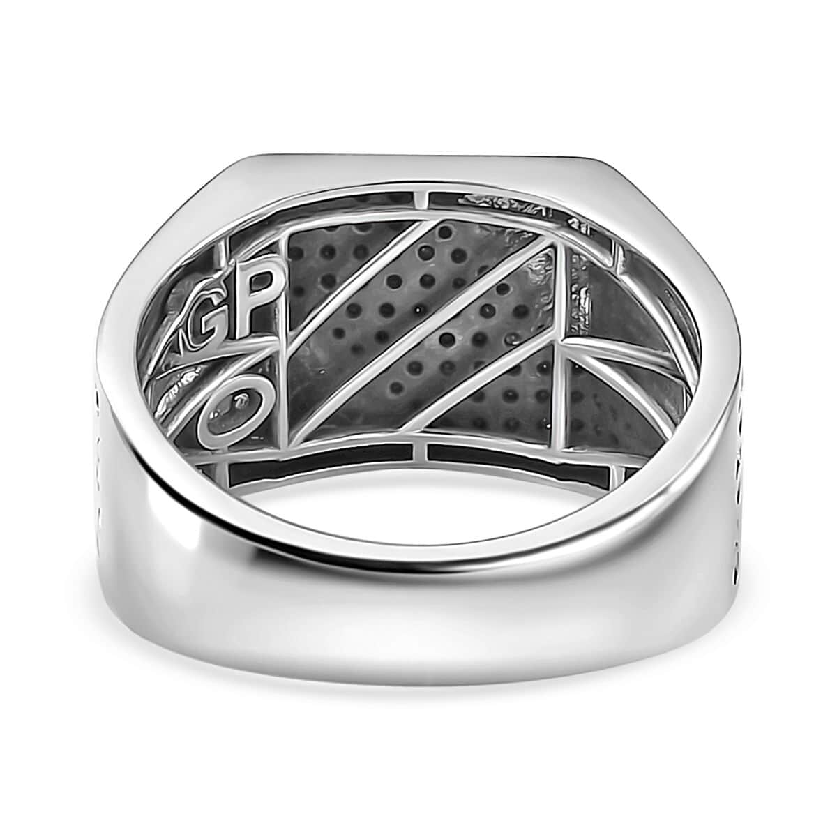 GP Royal Art Deco Collection Black Diamond Men's Ring in Platinum Over Sterling Silver (Size 12.0) 0.50 ctw image number 4