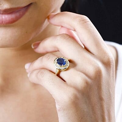 Tanzanite Color Quartz and White Zircon 3.04 ctw Ring in 18K Vermeil Yellow Gold Over Sterling Silver (Size 11.5)