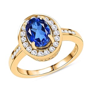 Tanzanite Color Quartz and White Zircon 3.04 ctw Ring in 18K Vermeil Yellow Gold Over Sterling Silver (Size 11.5)