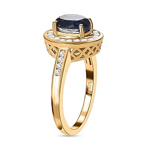 Tanzanite Color Quartz and White Zircon 3.04 ctw Ring in 18K Vermeil Yellow Gold Over Sterling Silver (Size 11.5)