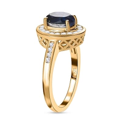 Tanzanite Color Quartz and White Zircon 3.04 ctw Ring in 18K Vermeil Yellow Gold Over Sterling Silver (Size 11.5)