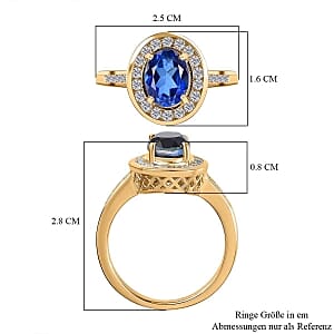 Tanzanite Color Quartz and White Zircon 3.04 ctw Ring in 18K Vermeil Yellow Gold Over Sterling Silver (Size 11.5)