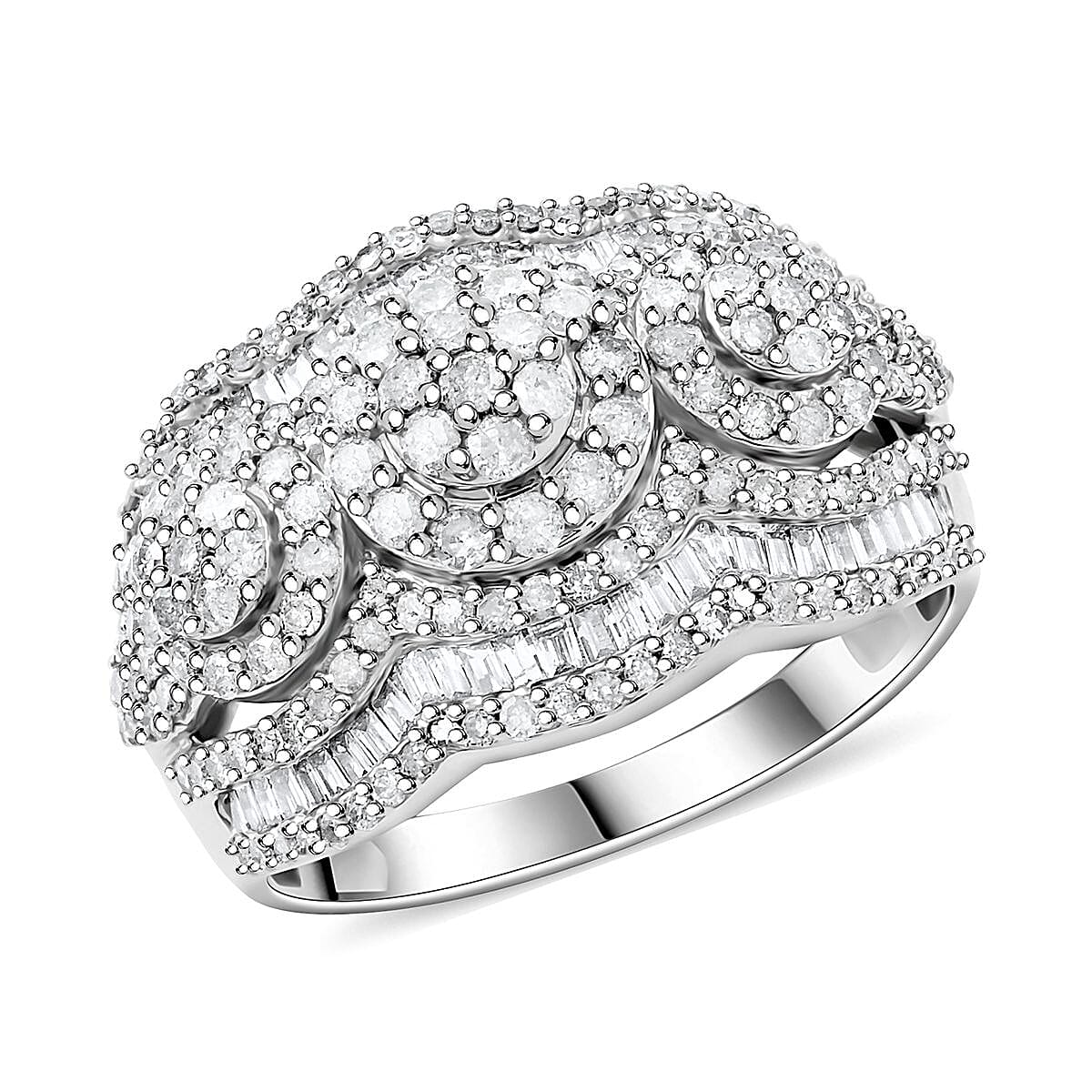White Diamond Ring in Platinum Over Sterling Silver (Size 10.0) 1.50 ctw