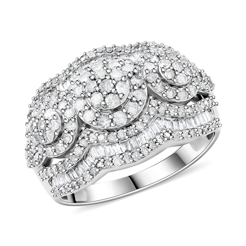 White Diamond Ring in Platinum Over Sterling Silver (Size 10.0) 1.50 ctw