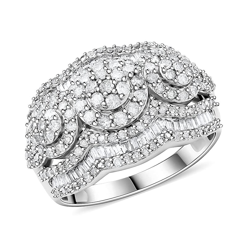 White Diamond Ring in Platinum Over Sterling Silver (Size 10.0) 1.50 ctw