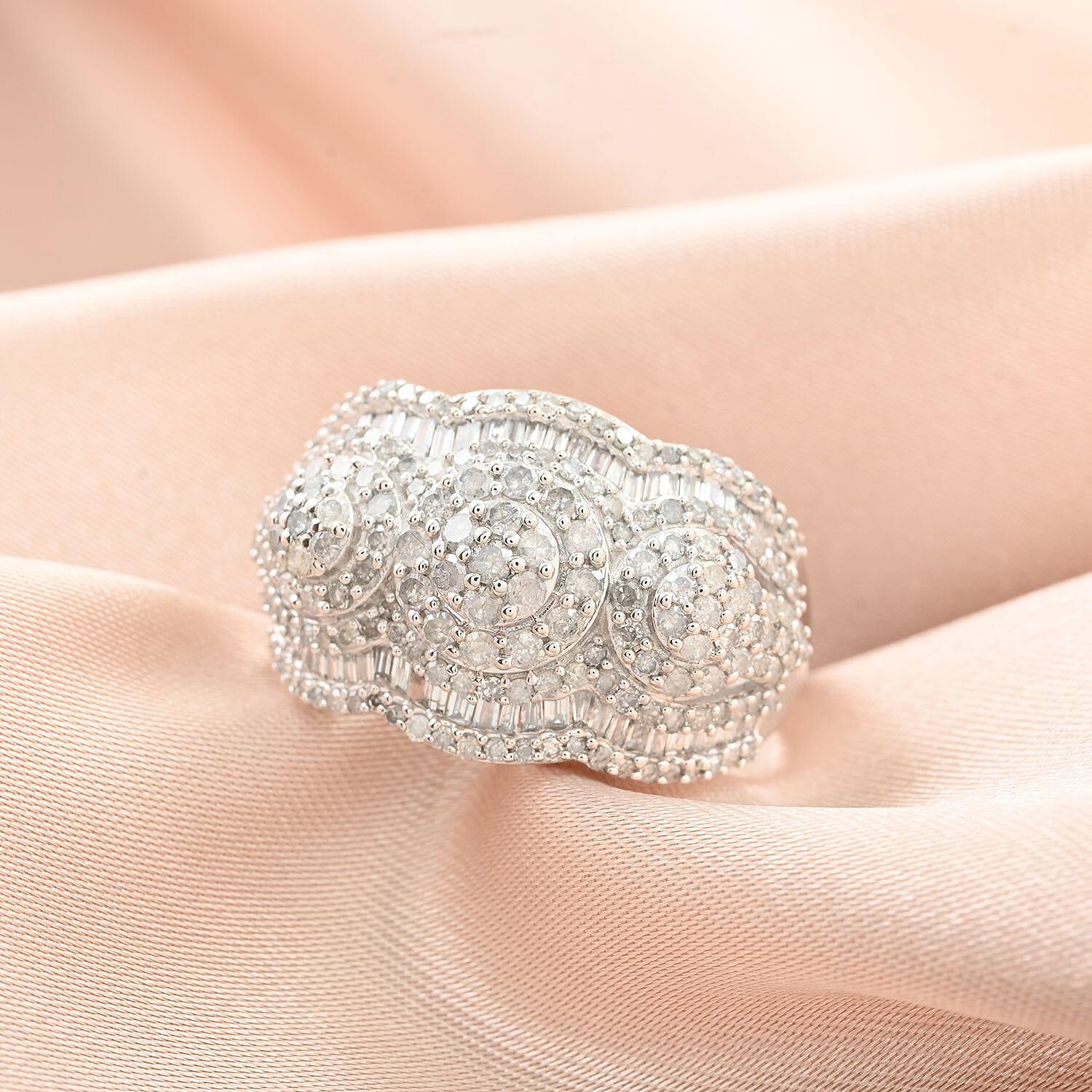 White Diamond Ring in Platinum Over Sterling Silver (Size 10.0) 1.50 ctw