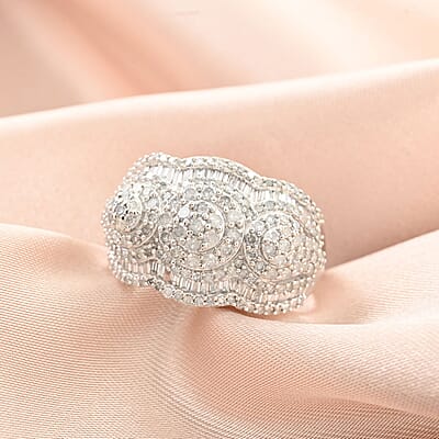 White Diamond Ring in Platinum Over Sterling Silver (Size 10.0) 1.50 ctw