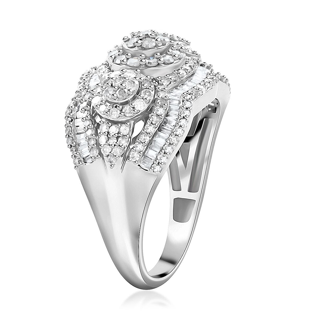 White Diamond Ring in Platinum Over Sterling Silver (Size 10.0) 1.50 ctw
