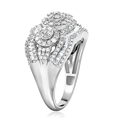 White Diamond Ring in Platinum Over Sterling Silver (Size 10.0) 1.50 ctw