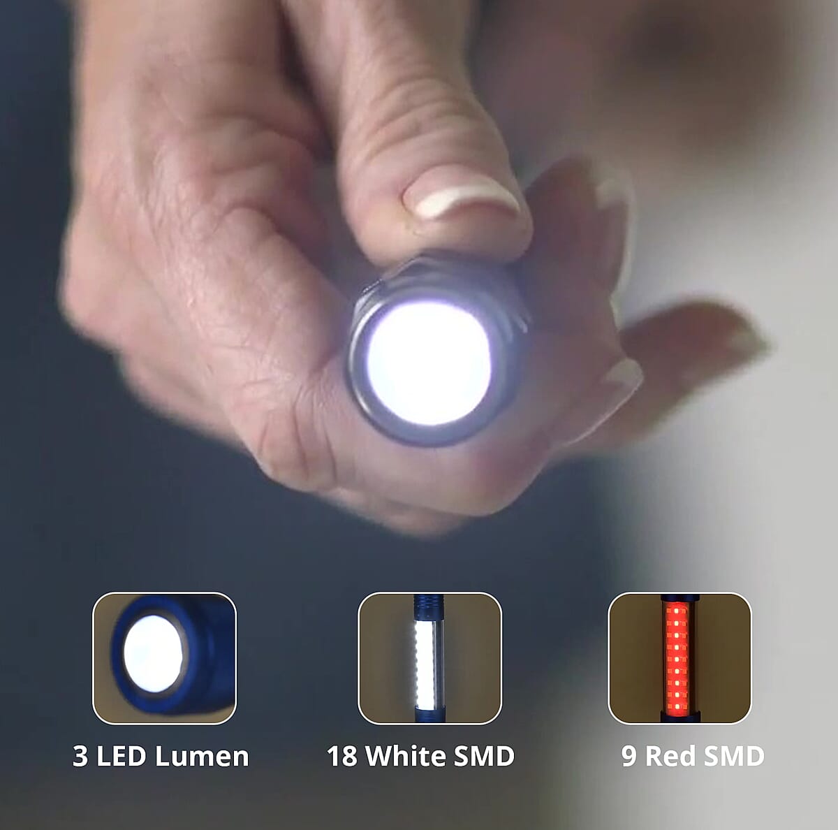 Blue Multifunction LED (3LED Lumen + 18 White SMD + 9 Red SMD) Flex Flash Torch image number 2