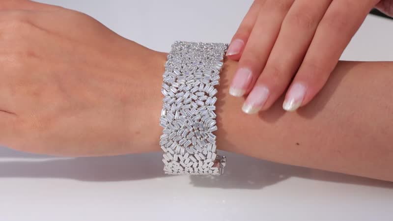Moissanite 22.80 ctw Fire Crakers Cuff Bracelet in Platinum Over Sterling Silver (7.50 In)