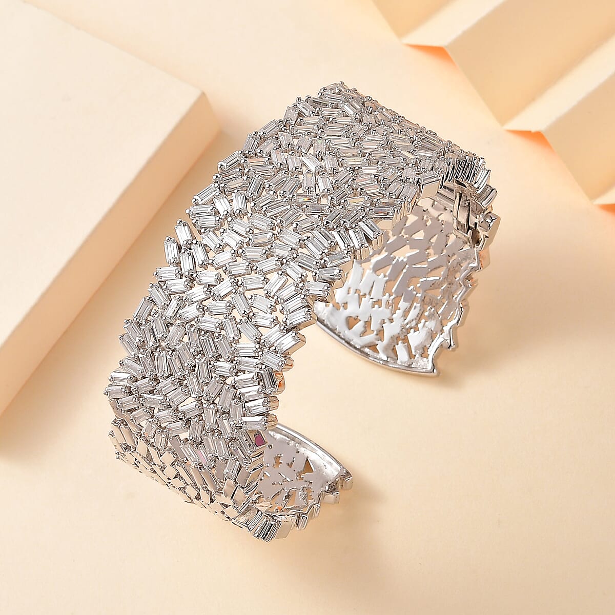 Moissanite 22.80 ctw Fire Crakers Cuff Bracelet in Platinum Over Sterling Silver (7.50 In) image number 1