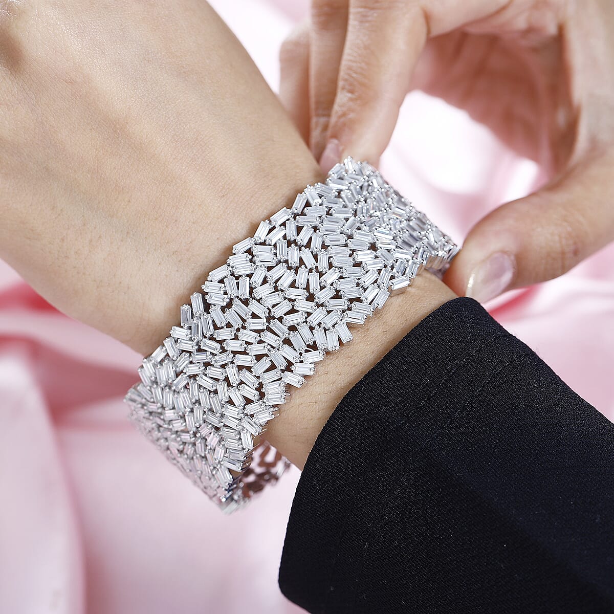 Moissanite 22.80 ctw Fire Crakers Cuff Bracelet in Platinum Over Sterling Silver (7.50 In) image number 2