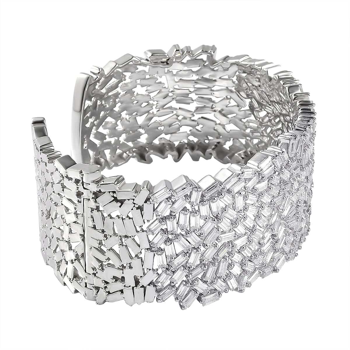 Moissanite 22.80 ctw Fire Crakers Cuff Bracelet in Platinum Over Sterling Silver (7.50 In) image number 3