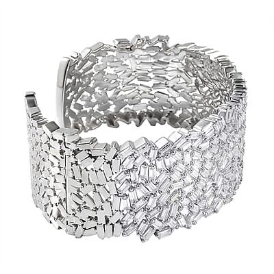 Moissanite 22.80 ctw Fire Crakers Cuff Bracelet in Platinum Over Sterling Silver (7.50 In)