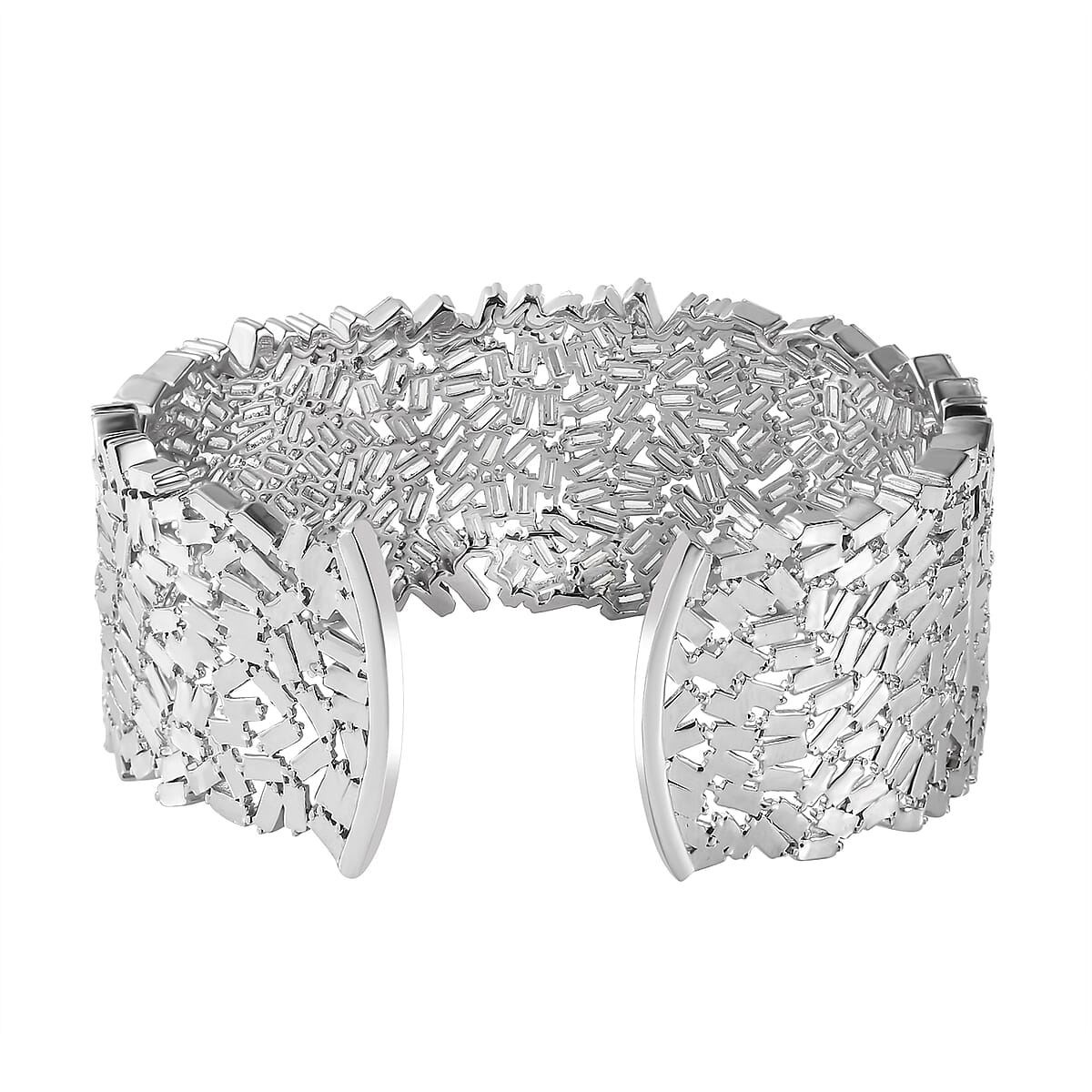 Moissanite 22.80 ctw Fire Crakers Cuff Bracelet in Platinum Over Sterling Silver (7.50 In) image number 4