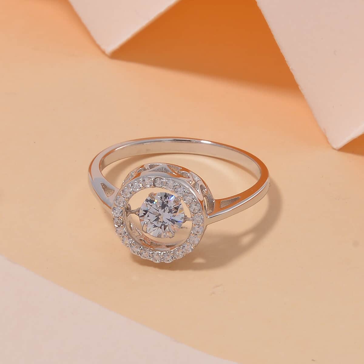 Simulated Diamond 1.20 ctw Halo Ring in Platinum Over Sterling Silver (Size 10.0) image number 1