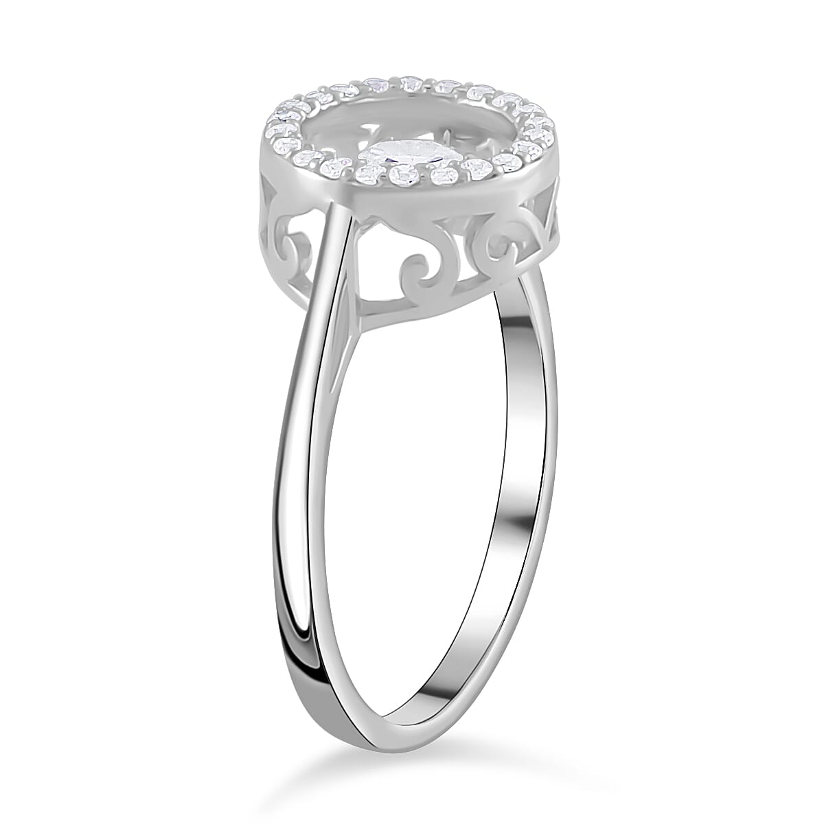 Simulated Diamond 1.20 ctw Halo Ring in Platinum Over Sterling Silver (Size 10.0) 