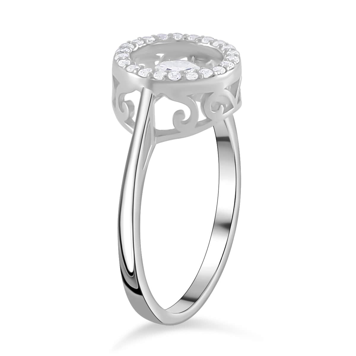 Simulated Diamond 1.20 ctw Halo Ring in Platinum Over Sterling Silver (Size 10.0) image number 3