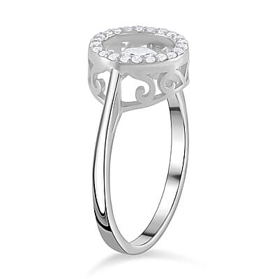 Simulated Diamond 1.20 ctw Halo Ring in Platinum Over Sterling Silver (Size 10.0) 