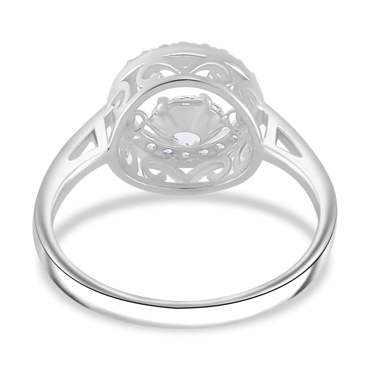 Simulated Diamond 1.20 ctw Halo Ring in Platinum Over Sterling Silver (Size 10.0) image number 4