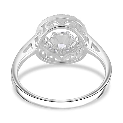 Simulated Diamond 1.20 ctw Halo Ring in Platinum Over Sterling Silver (Size 10.0) 