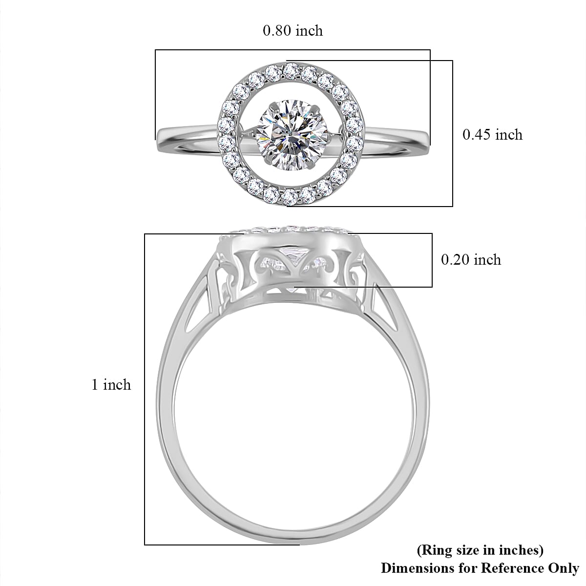 Simulated Diamond 1.20 ctw Halo Ring in Platinum Over Sterling Silver (Size 10.0) 