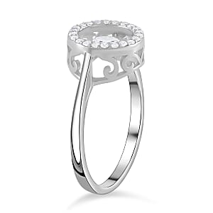 Simulated Diamond 1.20 ctw Halo Ring in Platinum Over Sterling Silver (Size 7.0) 