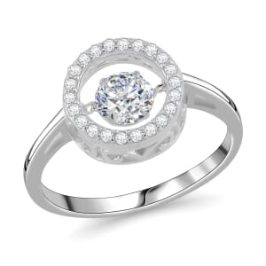 Simulated Diamond 1.20 ctw Halo Ring in Platinum Over Sterling Silver (Size 8.0) 